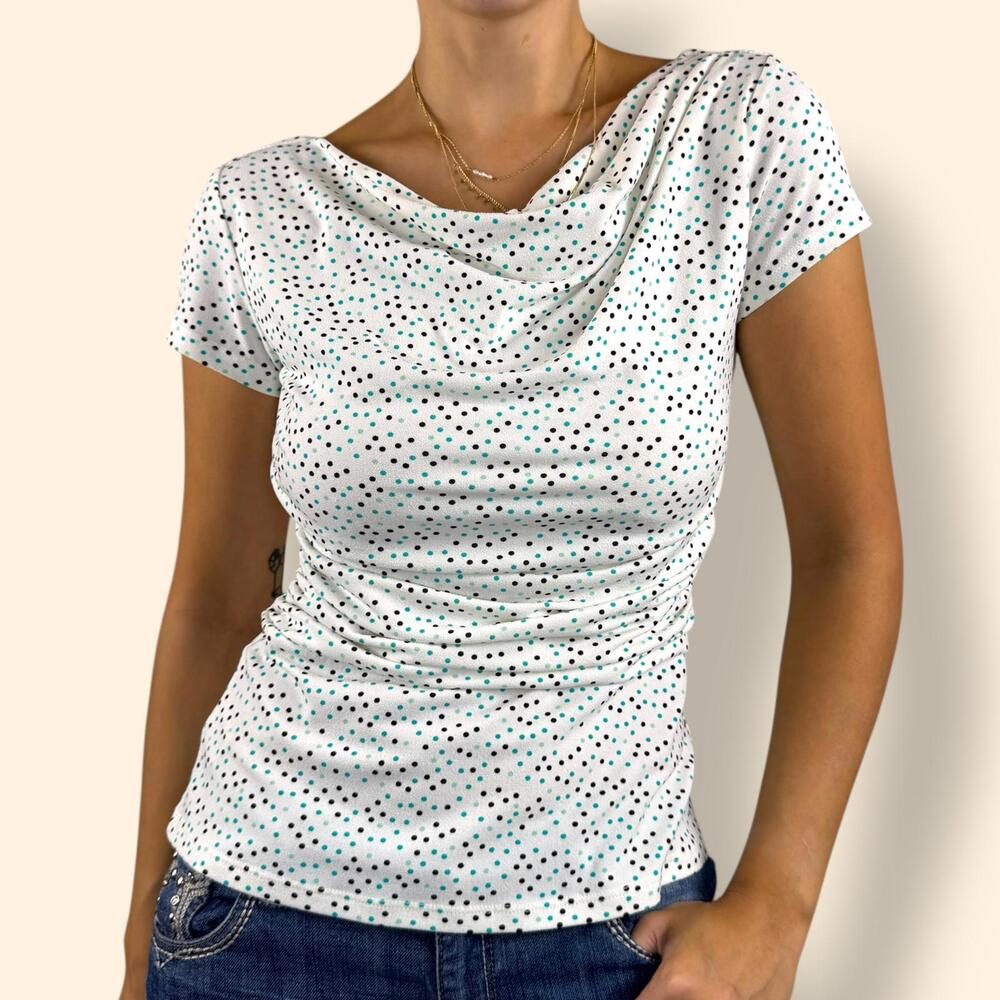 Women's Y2K Style Polka Dot Boat Neck Top Size XS